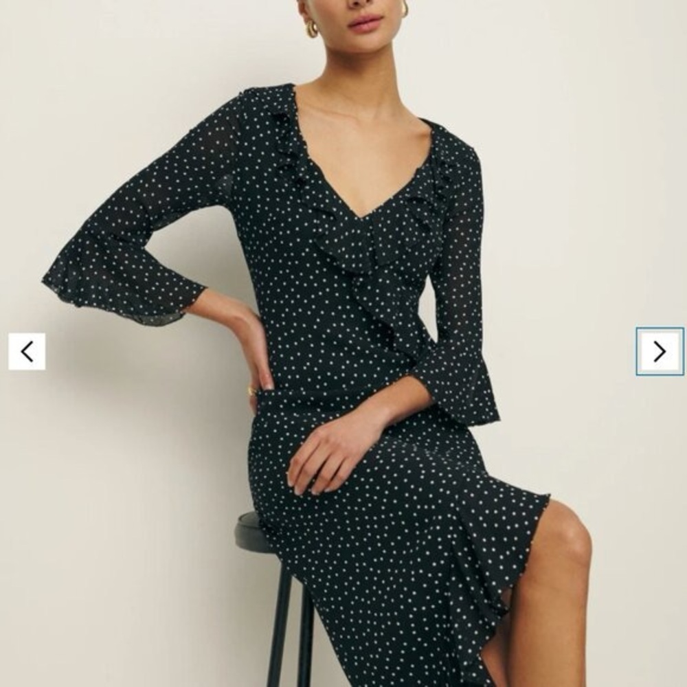 Reformation Roseanna Dress - Black Polka